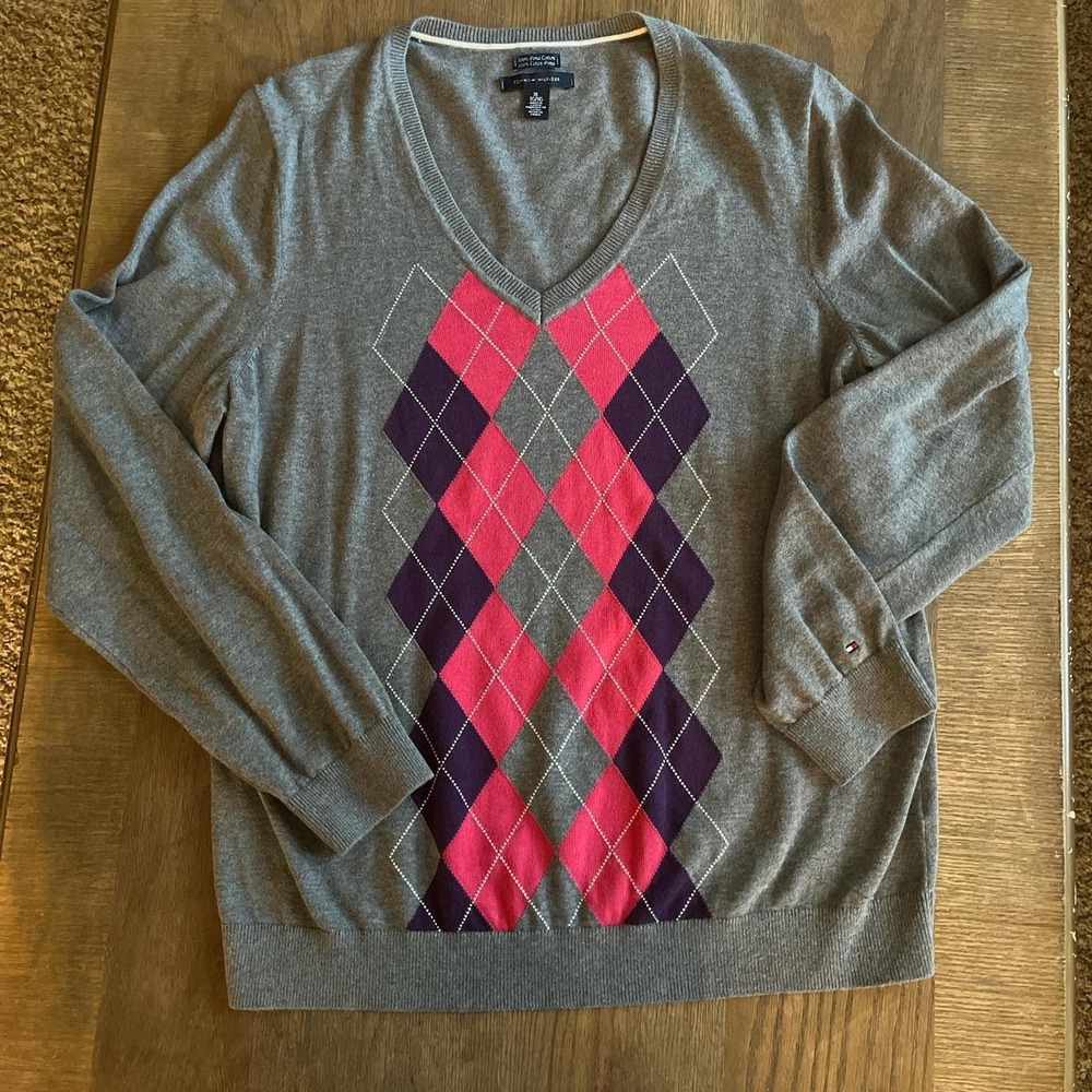 Argyle Y2K cotton v-neck lux sweater preppy schoolgirl breathable retro